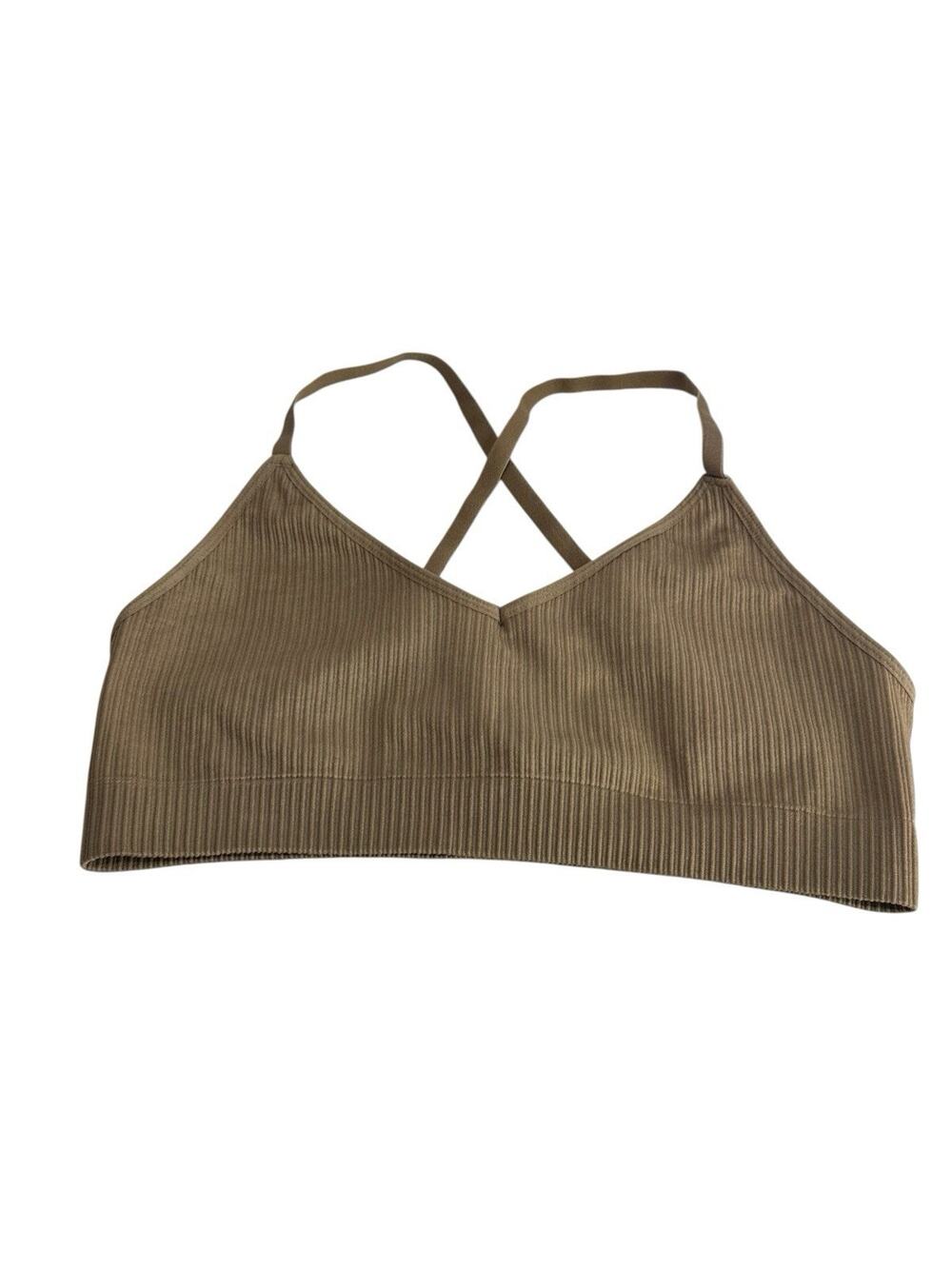 Good American Women’s Size 3/4 Putty Ribbed Seamless Strappy Sports Bra